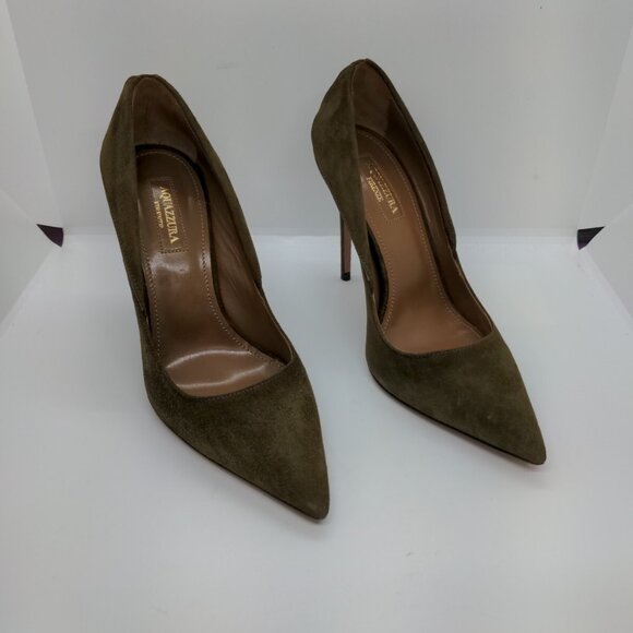 Aquazzura Hollywood 105 Suede Pumps Moss Green - Picture 6 of 11